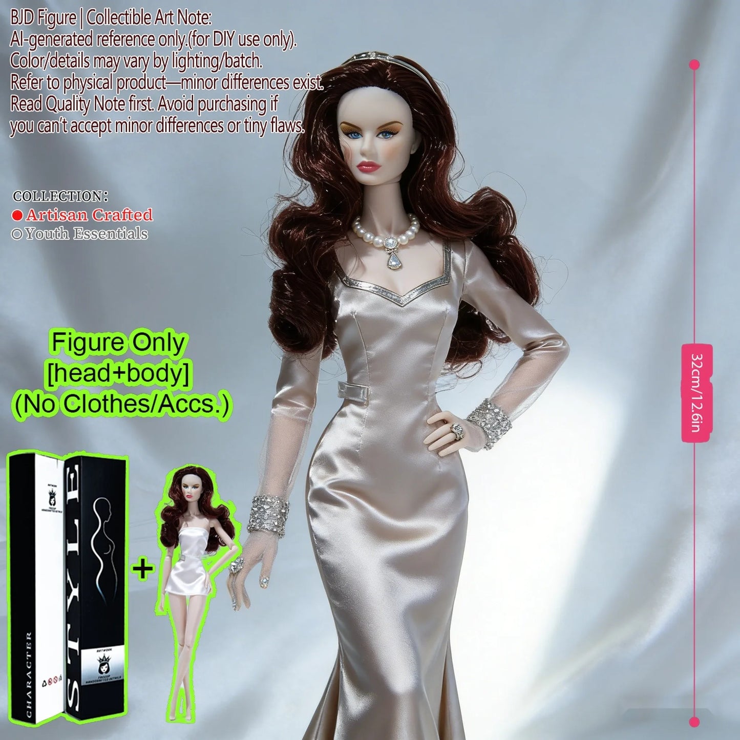 12.6 Inch 1/6 Fashion BJD MJD Supermodel Doll Ball Jointed Posable Collectible Realistic Hair NoClothes