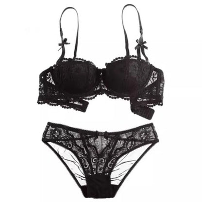 Women White Lace Demi Bra Minimizer Push Up for Small Bust Anti Sagging Lingerie Bra Set  BANERDANNI Panty Set S-XL 32-38-AB Cup