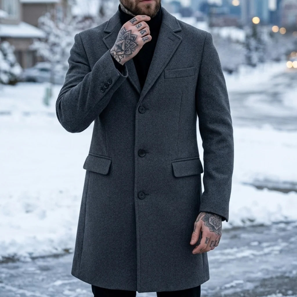 New Men's Casual Suit Jacket Autumn Winter Warm Outdoor Overcoat Single Breasted Trench Coat Street Men's Woolen Blend Jacket