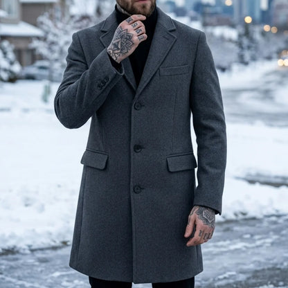 New Men's Casual Suit Jacket Autumn Winter Warm Outdoor Overcoat Single Breasted Trench Coat Street Men's Woolen Blend Jacket