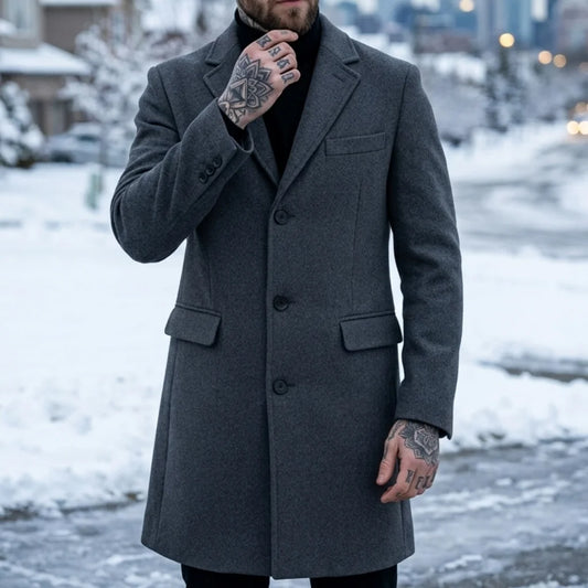 New Men's Casual Suit Jacket Autumn Winter Warm Outdoor Overcoat Single Breasted Trench Coat Street Men's Woolen Blend Jacket