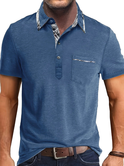 1XL-6XL Summer Plus Size Men's Short-Sleeve Polo Shirt Casual Solid Color Collared Pullover Henley Shirt with Pockets