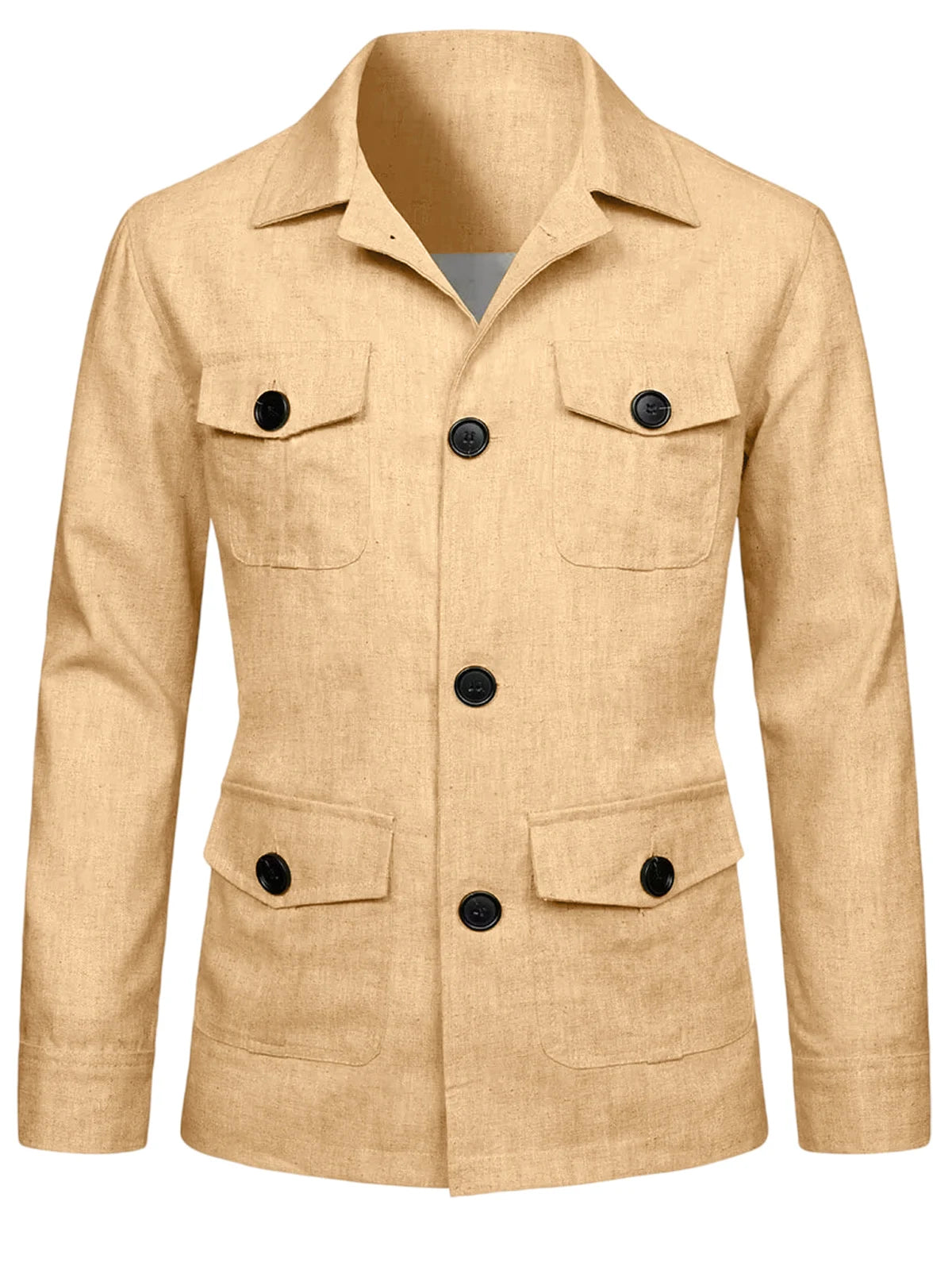 Men's Linen Blend Safari Jacket Retro British Style Multi-Pocket Workwear Coat Business Casual Suit Blazer for Spring Summer