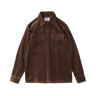 Autumn and Winter New American Retro Thick Corduroy Solid Color Cargo Shirt Men's Pure Cotton Long-sleeved Pocket Casual Blouses