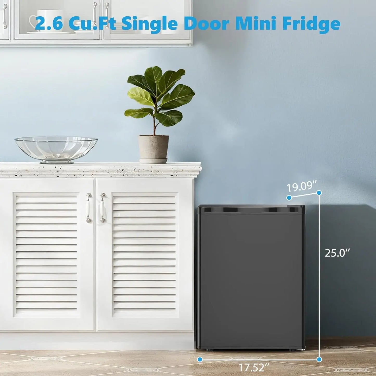 2.6 Cu.Ft Dorm Fridge with Freezer, Single Reversible Door Compact Refrigerator, Adjustable