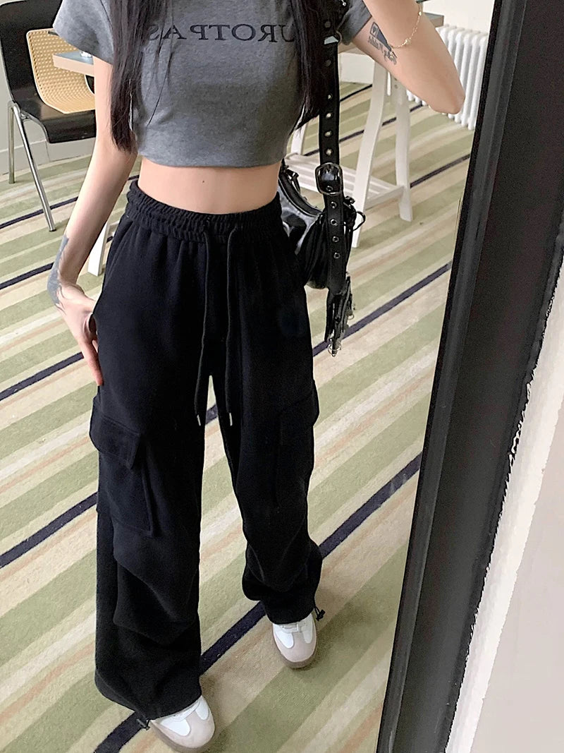 American Drawstring Design Cargo Pants Women Fashion Hip-hop Streetwear Woman Trousers New 2024 Summer All-match Cargo Pants