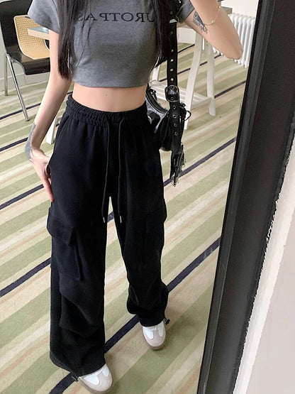 American Drawstring Design Cargo Pants Women Fashion Hip-hop Streetwear Woman Trousers New 2024 Summer All-match Cargo Pants