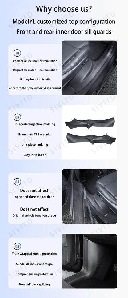 For Tesla Model YL Launch 2026 TPE Front Rear Door Sill Protector Threshold Strip Anti-kick Guard Panel Interior Decoration Set