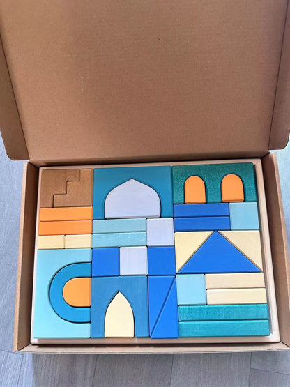 Big size Wooden  Blocks Lime Rainbow  Building Stacking Castel Step Shape Cubes Corner Stones for Kids Creative Play