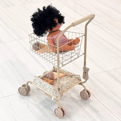 Shopping Cart Toy with Storage Bags Foldable Dollhouse Grocery Cart Pretend Play Shopping Toy Christmas Gift for Girls