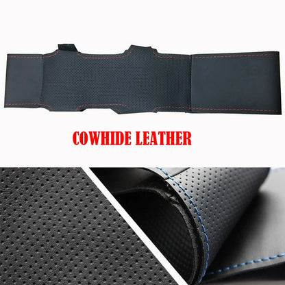 Hand-stitched car Interior Accessories for Ford Ranger 2012-2015 2017 Car Steering Wheel Cover Braid Non-Slip Napa Leather Cover