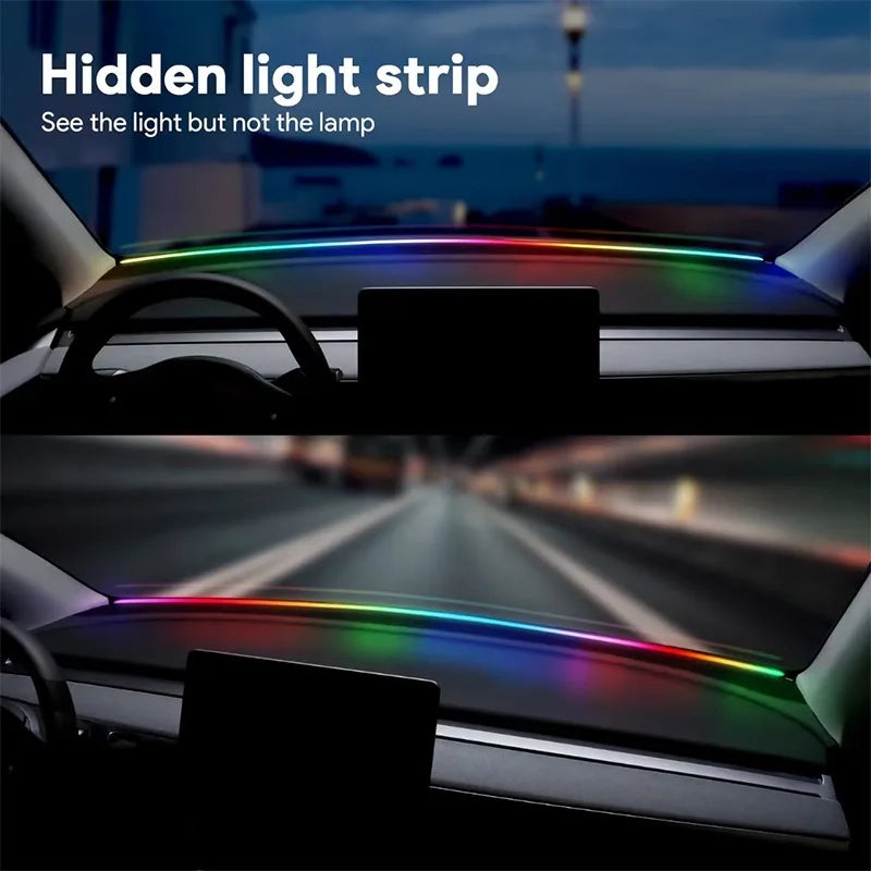 Automotive center console instrument panel universal through interior modification center console wrap around ambient lighting