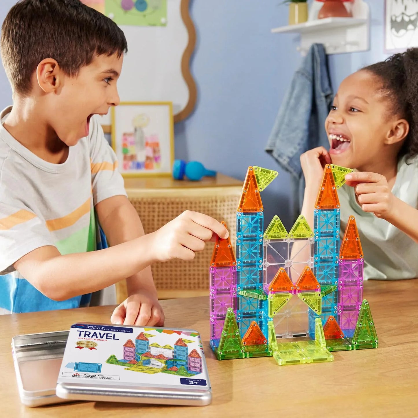 Large and Small Combination Magnetic Building Toys, Travel-Sized Iron Box for Easy Portability, Magnetic Building Blocks with Cr