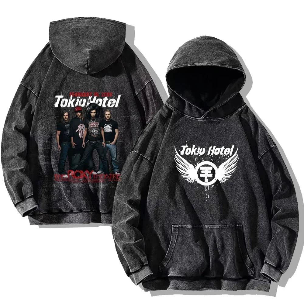 Hip Hop Streetwear Tokio Hotel Washed Hoodies Tokio Hotel Kaulitz 89 Sweatshirts Men Women Retro Casual Oversized Pullover Tops