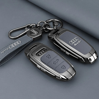 Leather Key Case Shell Buckle Car Key Cover for Audi A3 A4 B9 A6 A7 4K A8 E-tron Q5 Q8 C8 D5 SQ8 Car Remote Control Shell