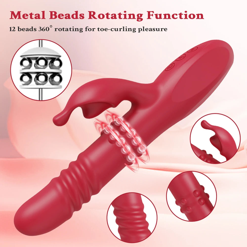 3 in 1 Thrusting Rotating Vibrator Clitoris Massager Telescopic G Spot Stimulator Women Dildo Adult Sex Toys Female Masturbator