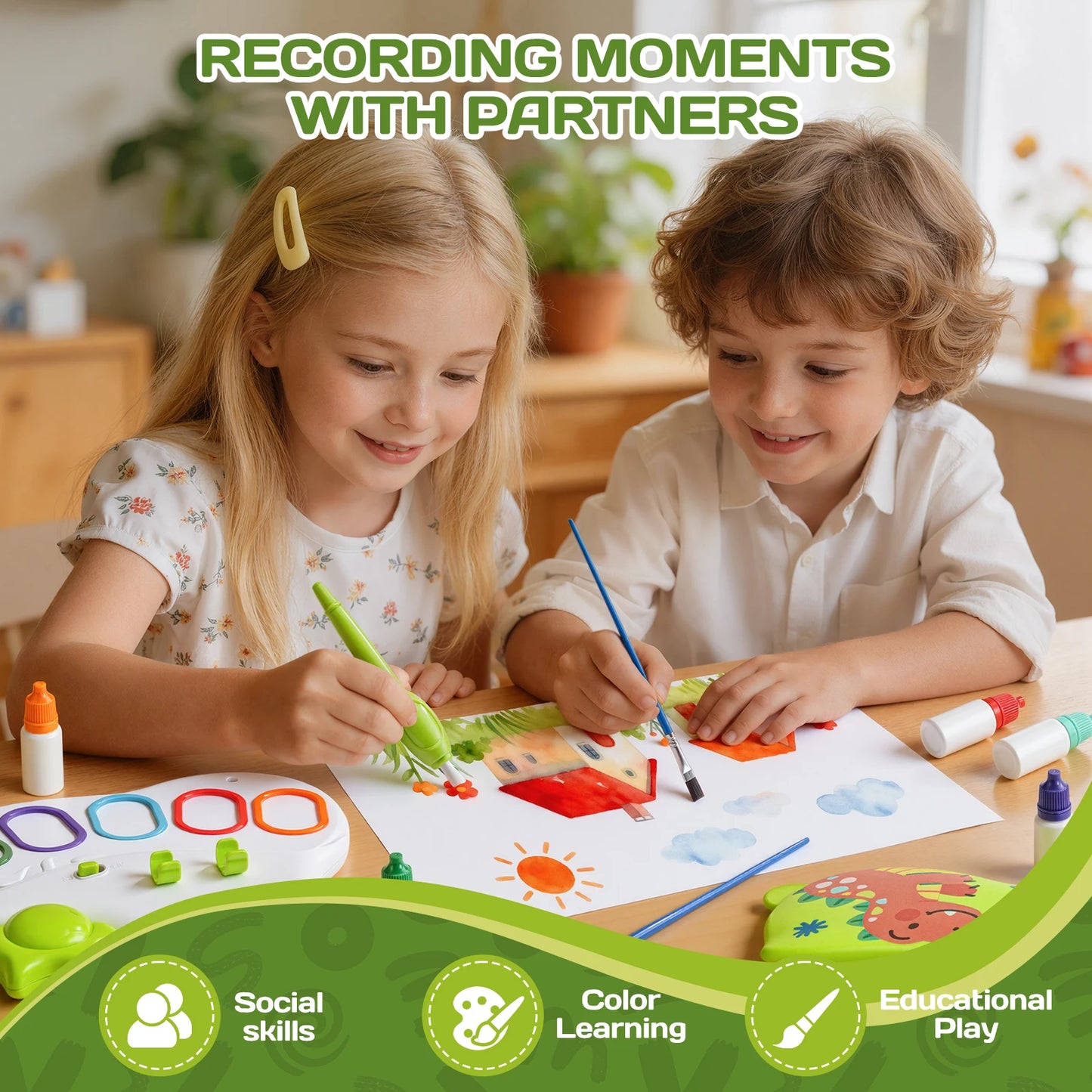 Kids Mess-Free Drawing Paint Palette, Non-Toxic Educational Toy for Children, Safe for Skin and Clothes, Ideal for Home & School