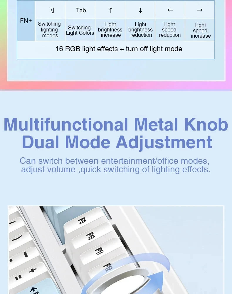 AULA Mechanical Keyboard F75 Three Modes Gaming Mechanical Keyboard Multi-function Knob Can Switch Between Game/Office Modes