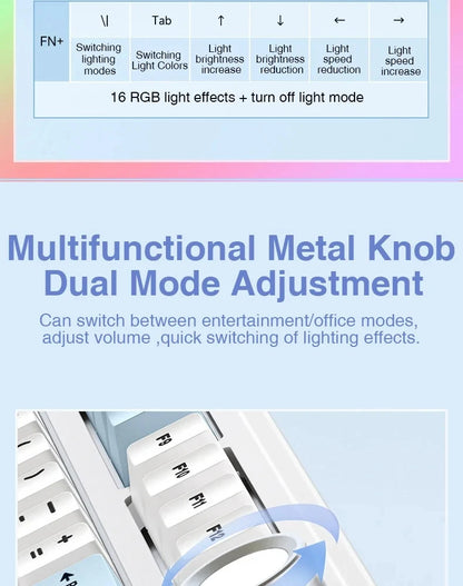 AULA Mechanical Keyboard F75 Three Modes Gaming Mechanical Keyboard Multi-function Knob Can Switch Between Game/Office Modes