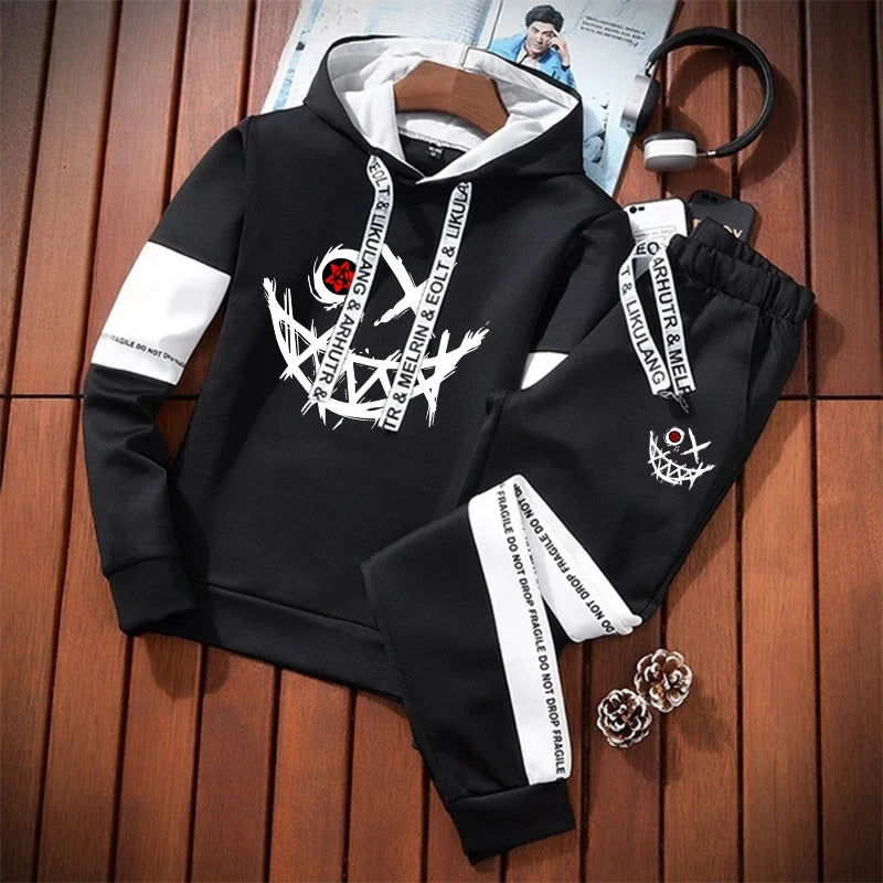 Evil Smile Printed Hoodie 2026 Trendy Mens Sweatshirt Jogger Set Winter Autumn Casual Sportswear Urban Streetwear Hooded Outfit