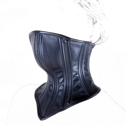 Sexy Wetlook Leather BDSM Bondage Collars with Unisex Lockable Half Face Mask for Fetish Neck Restraint Adult Games Sex Toys