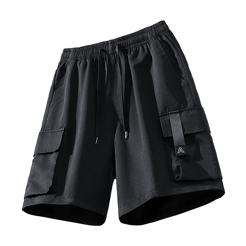Loose Workwear Cargo Shorts Men's Five-Pocket Casual Straight Leg Work Pants Summer Thin Fabric Teen Boys Fashion Retro Bottoms