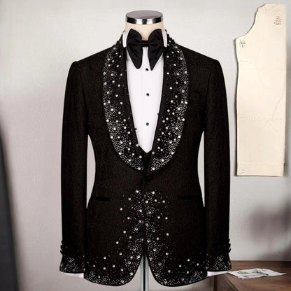 Suit For Man Black Tuxedo Set, Wedding Groom Suit, Two Piece Jewelry Ornament Tuxedo, Party For Men, Prom Men's Suit