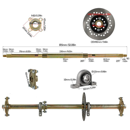 TDPRO 32'' Go Kart Rear Axle /41T Teeth 428 /420 37T 48mm Chain Rear Sprocket for Pit Dirt Bike ATV Go Kart Quad Accessories