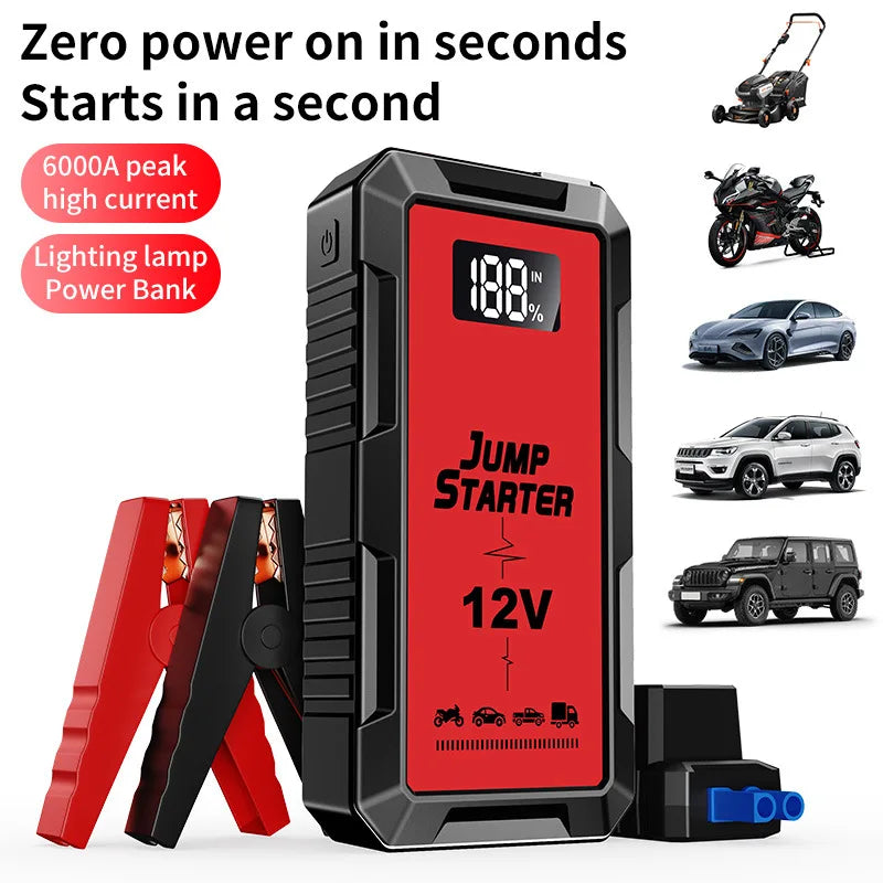 Car Emergency Jump Starter Power Bank 12V 6000A Large Capacity Car Battery Ignition Tool CEUL With Digital Display