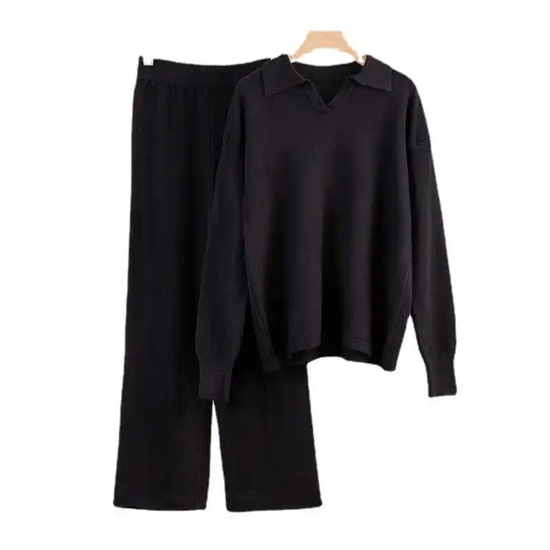 Casual Knitted  Ne Sweater Set Wide Leg Pants Faion Ensemble for Women in Their Late 20s And Early 30s Winter 2024