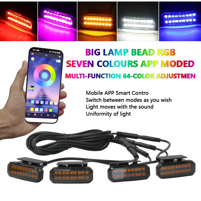 4PCS front grille light universal clip on car LED amber with wiring harness and fuse upgraded buckle grille light