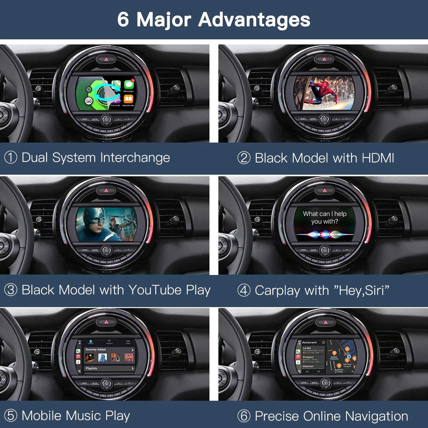 Wireless CarPlay Android Auto for BMW Mini R55 R56 R57 R58 R59 R60 R61 F54 F55 Clubman Countryman Hardtop John Cooper F56 F57