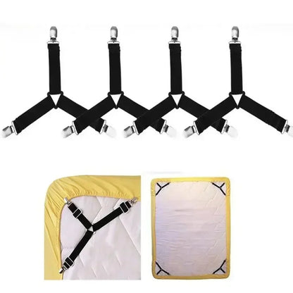 4Pcs Bed sheet strap, adjustable elastic fastener, with metal clip, fixed and fixed bed frame, easy-to-install strap mattress