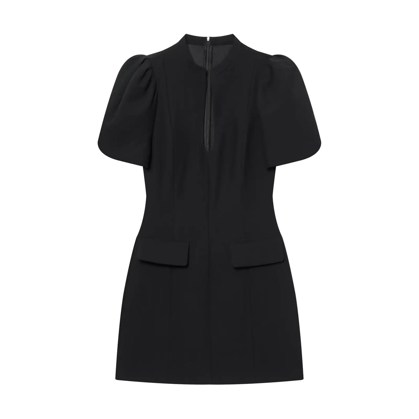 ZARK Fashionable round Neck Bubble Sleeve Short Dress Polyester High Waist Skirt for Women City Commuting Casual Wear Zipper ...
