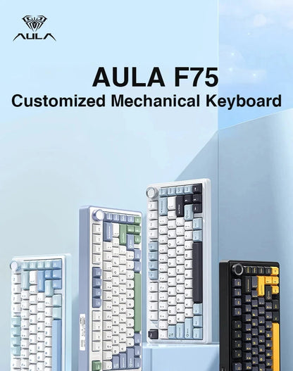 AULA Mechanical Keyboard F75 Three Modes Gaming Mechanical Keyboard Multi-function Knob Can Switch Between Game/Office Modes
