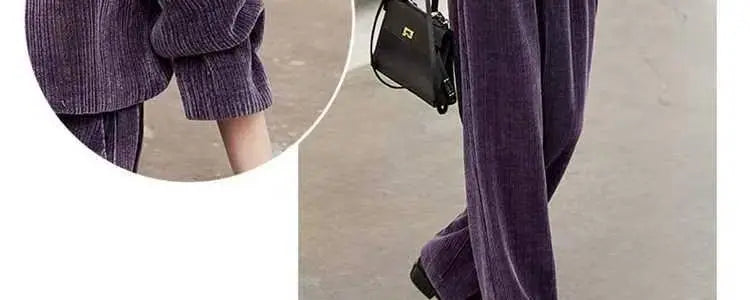 Fashionable Corduroy Set Women's Autumn Winter New Style Elegant Lady Fragrance Wind Coat Wide Leg Pants Two Piece Suit