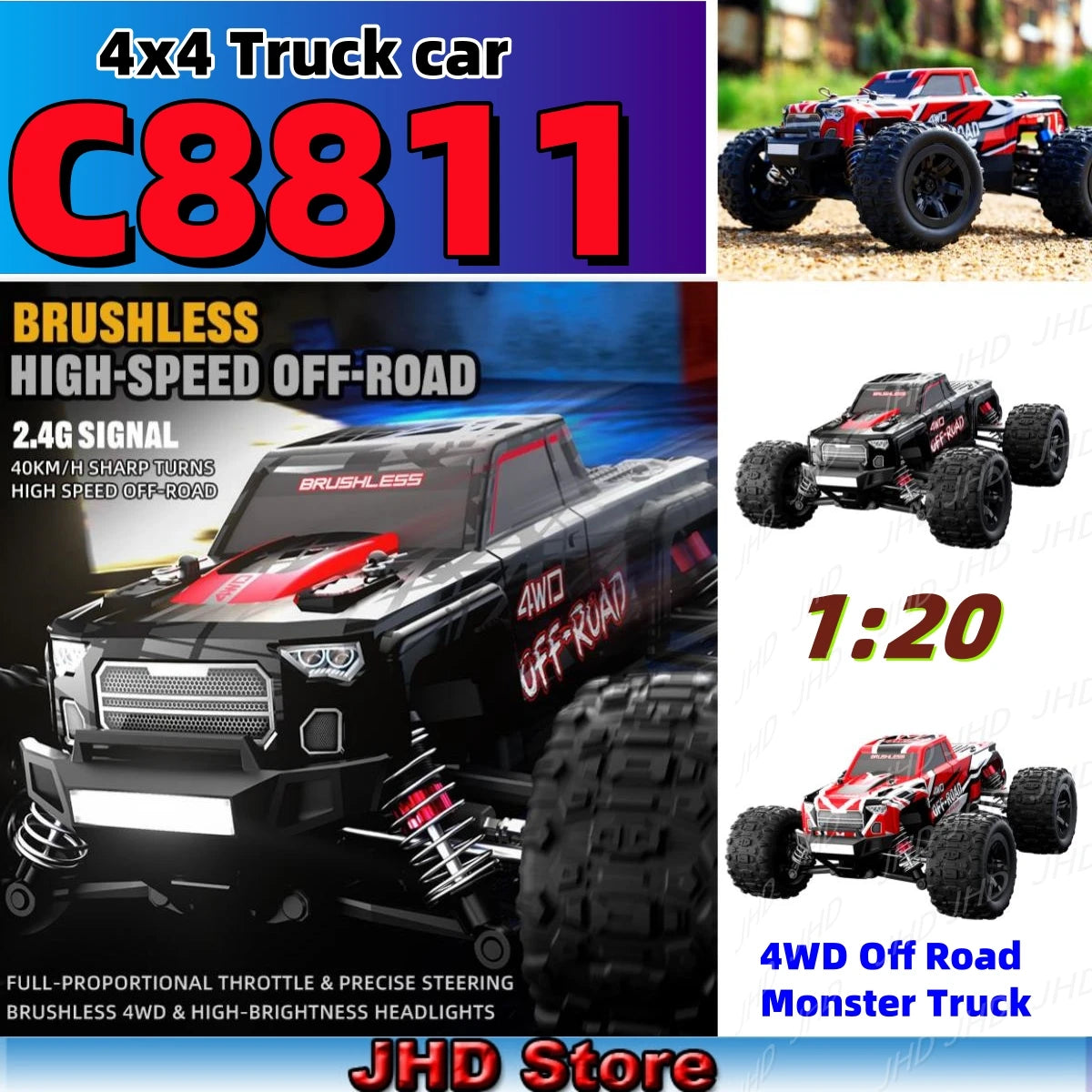 JHD For 2025 New Orignal JJRC C8811 Brushless Motor 4×4 Powerful Power  2.4g Frequency High Speed  C8811 Off-Road Model