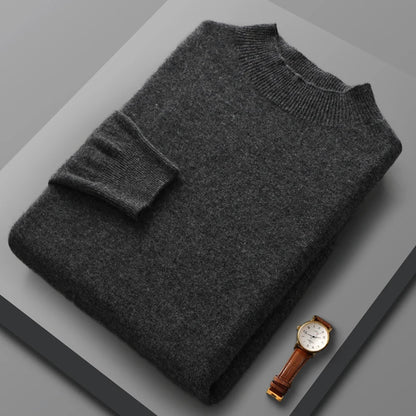 100% Merino Wool Sweater Men's Half high collar Knitted Hoodie Spring Autumn New Cashmere Sweater Versatile  Menswear