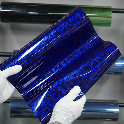 High Glossy Blue Forged Carbon Fiber Vinyl Wrap Waterproof Laser Film on the Hood DIY Car Adhesive Vinyl for Motorcycle Stickers