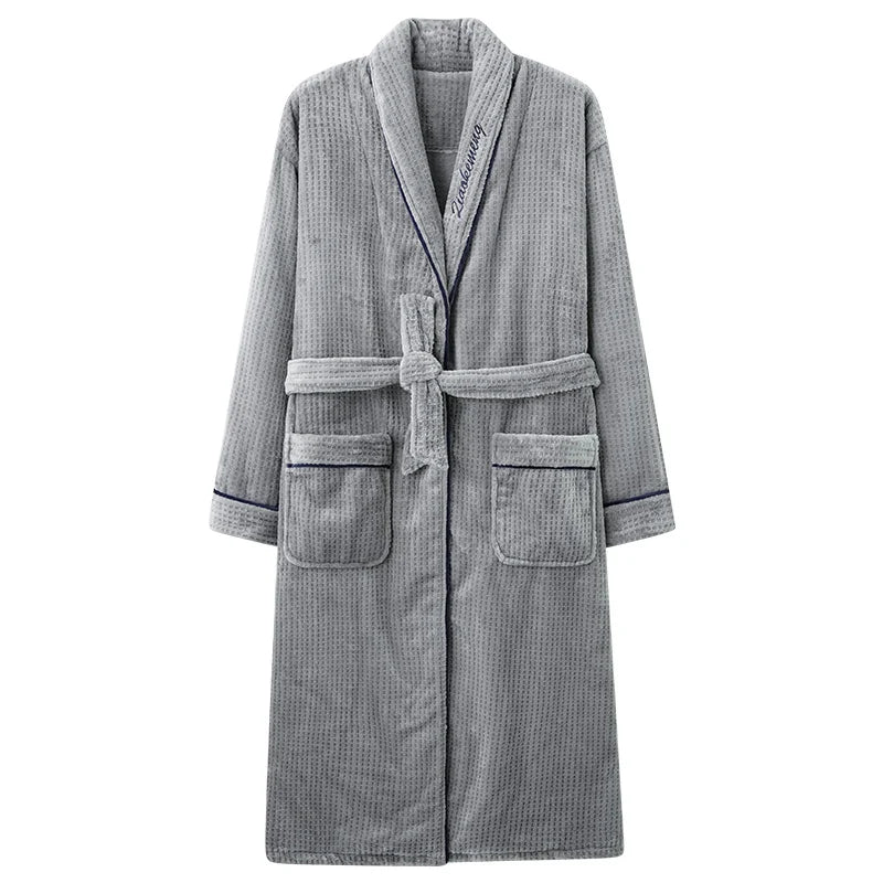 Autumn Winter Bathrobe Men Thick Flannel Sleep Top Kimono Robes For Male Coral Fleece Robes Long Bath Robe Bride Dressing Gown