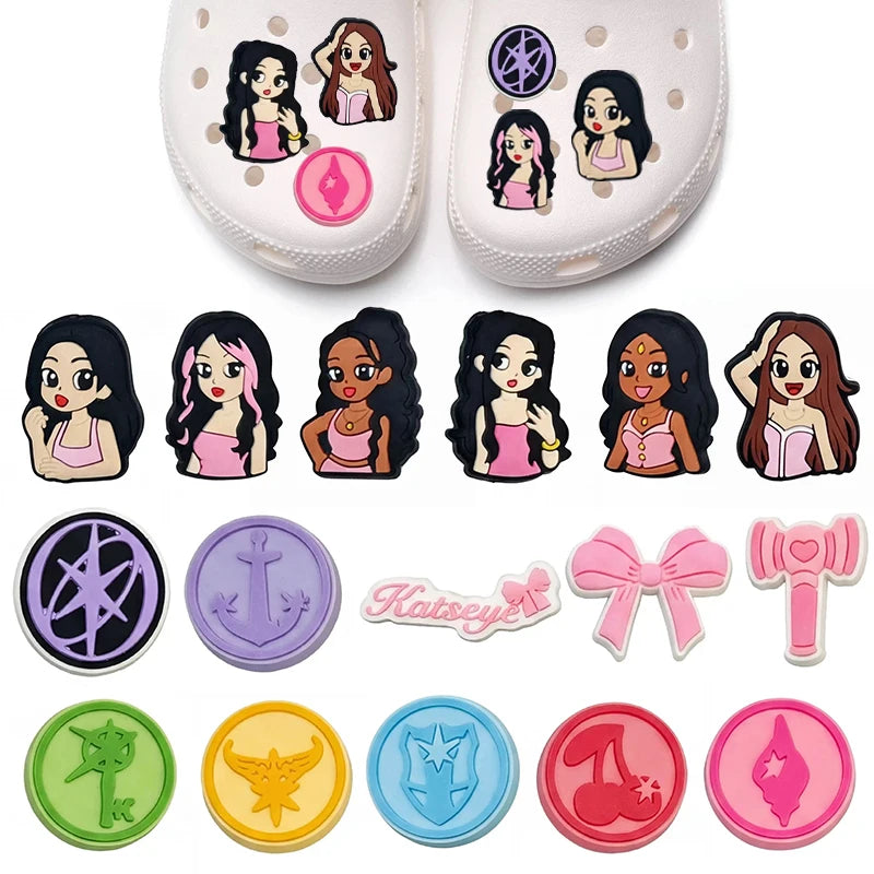 16-100pcs Katseye Musical Shoes Charms Cartoon Clogs Sandals Decoration PVC Shoe Accessories Buckle for Friends Party Gifts