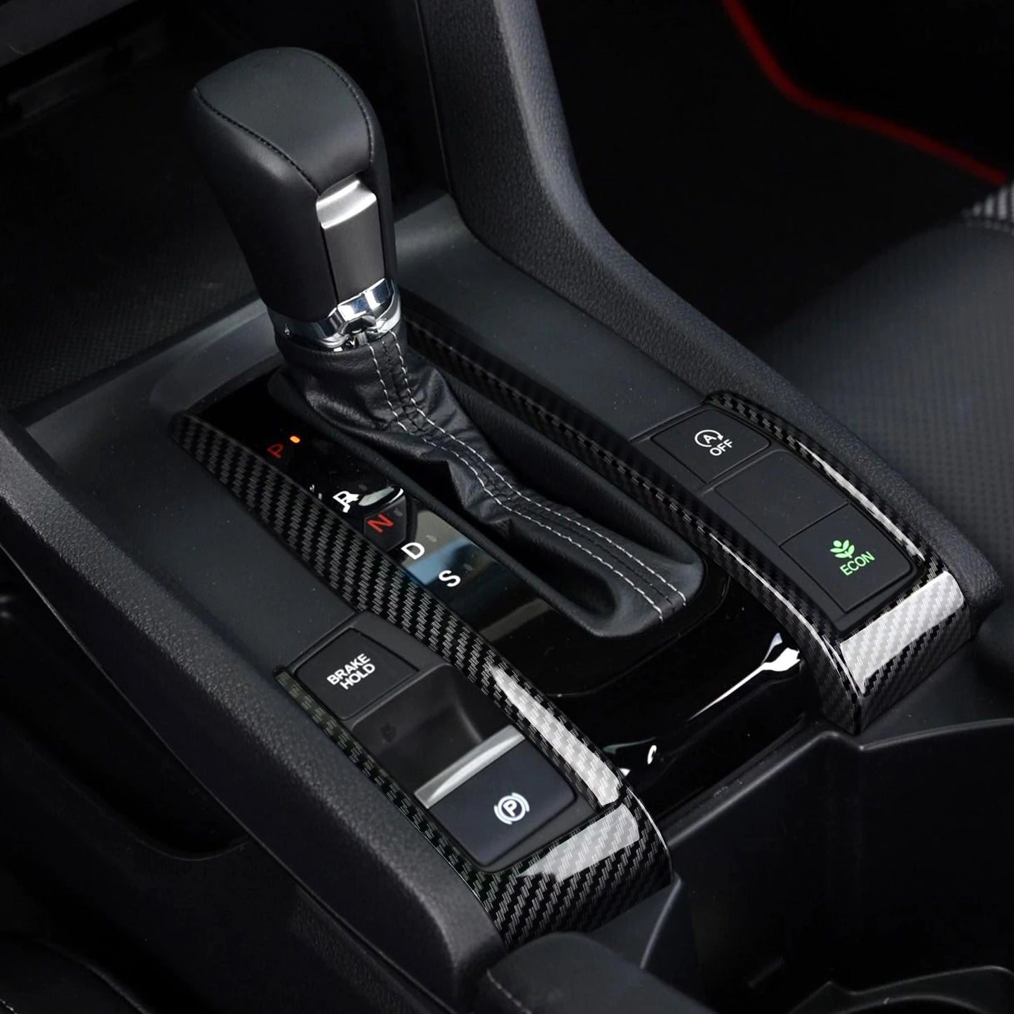 For Honda Civic 10th Gen (2016 -2021) Interior Accessories, Car Center Console Gear Shift Panel , Carbon Fiber ABS Trim Sticker