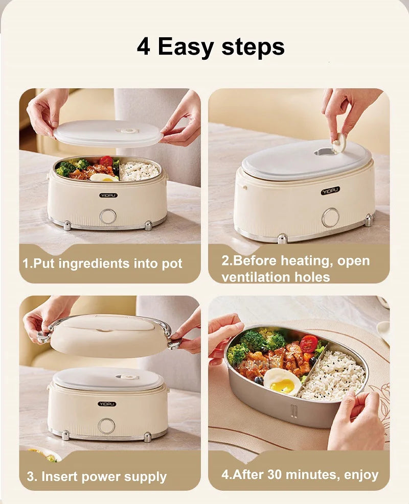 Constant Temperature Electric Lunch Box Outdoor Water-free Keep Warm Bento Box 1.2L 304 Stainless Steel Rapid Heating Food Heate