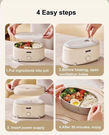 Constant Temperature Electric Lunch Box Outdoor Water-free Keep Warm Bento Box 1.2L 304 Stainless Steel Rapid Heating Food Heate