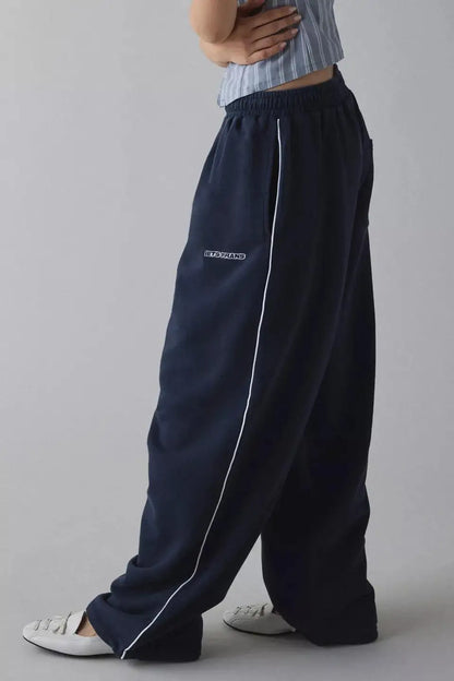 Loose Comfortable Straight Leg Pants Elastic Waist Casual Trousers Mid-Low Waist PVC Fabric Ladies Spring Season Fashion