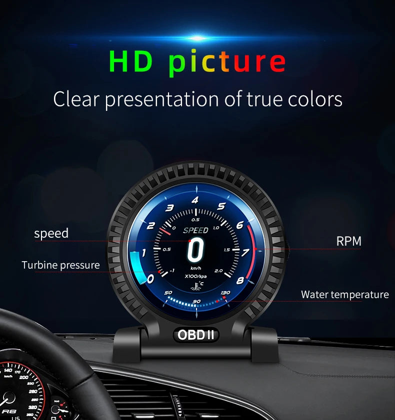 KWHUD HUD OBD2 Head-up Display Car Digital Speedometer RPM Clock Water/Oil Temp Meter for Smart Fortwo 453 451 450 2008-2024