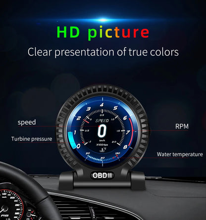 KWHUD HUD Head Up Display on Board Computer OBD2 Display Car Digital Speedometer Tacho Clock Oil Temperature Meters Turbo Gauges
