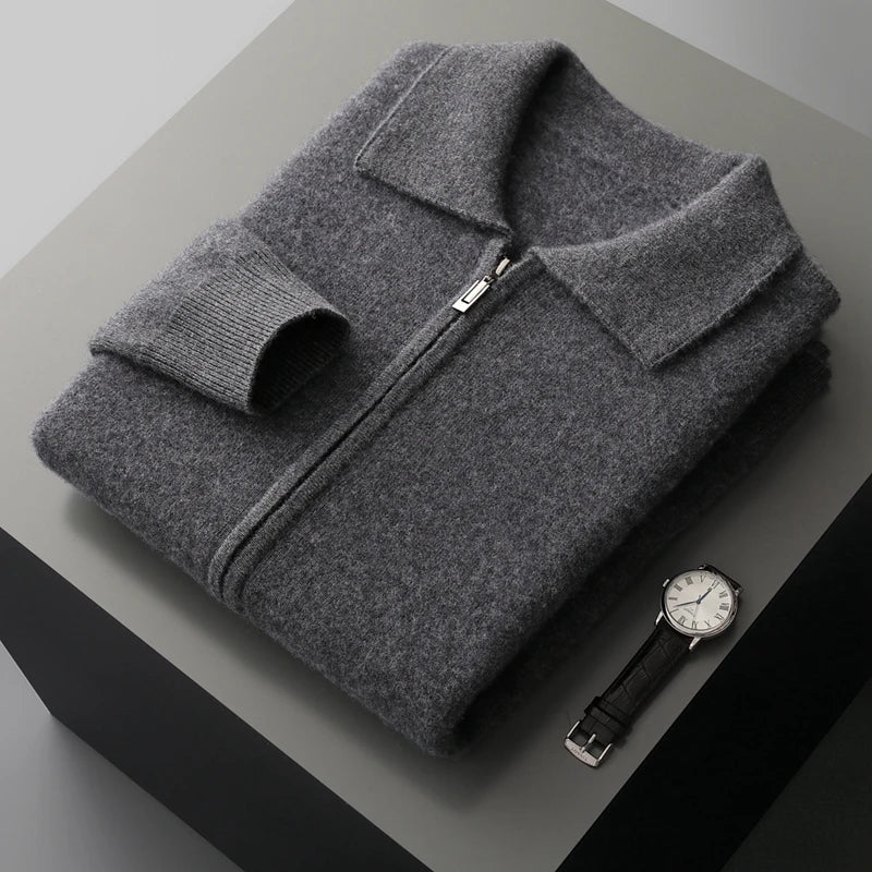 New autumn and winter pure cashmere cardigan men's lapel zipper knitted jacket sweater jacket loose casual top