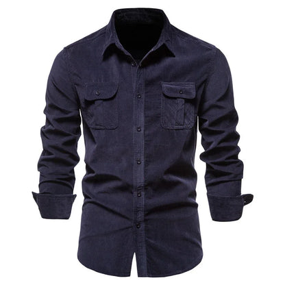 Quality New Single Breasted 100% Cotton Men's Shirt Business Casual Fashion Solid Corduroy Men Shirts Autumn Slim Dress Shirts