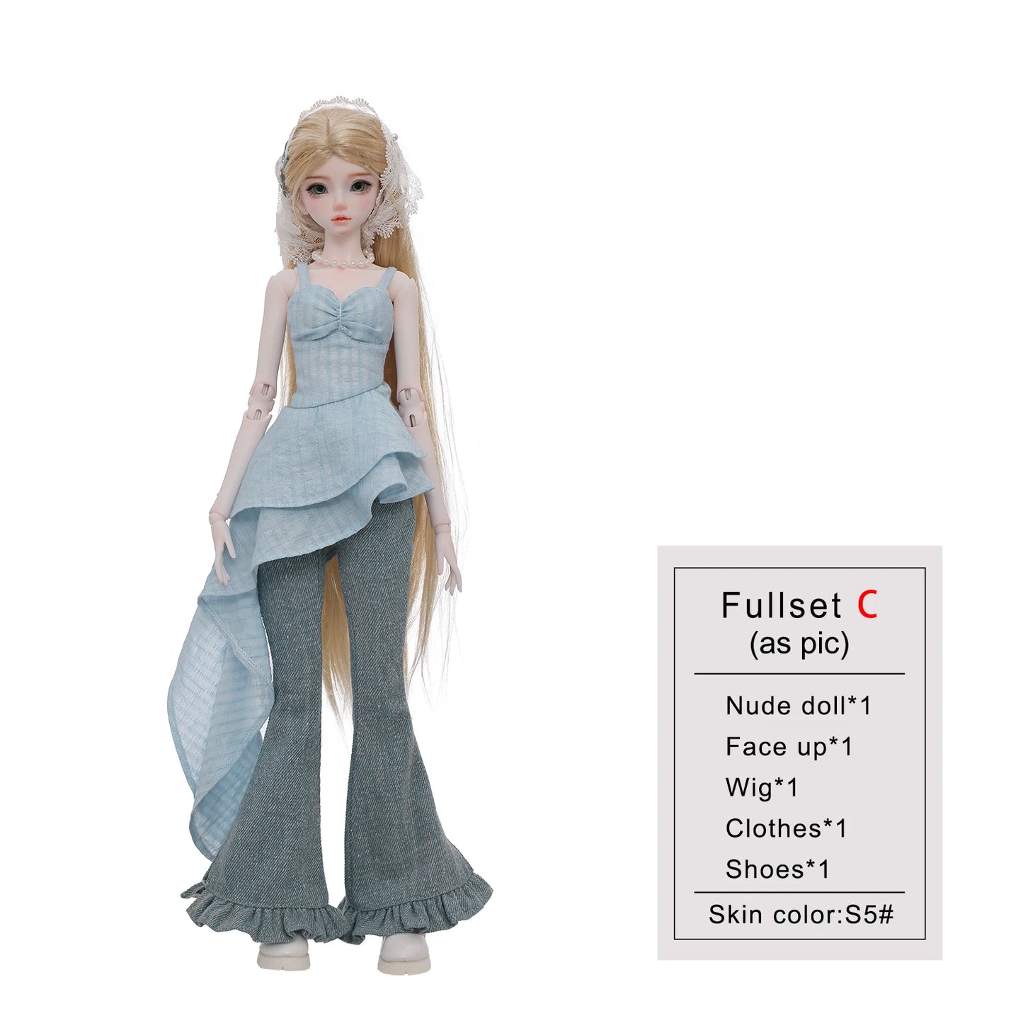 Sano C Bjd Doll 1/4 Bariy French Vintage Maiden Anime  Flared Jeans Original Joint Toys Fullset ShugaFairy
